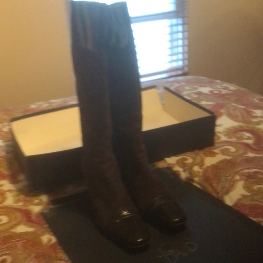 Sexy knee high suede and potent leather boots